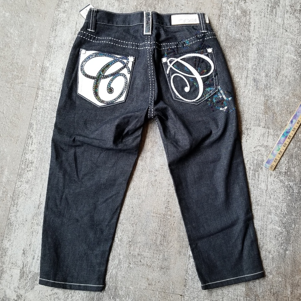 COOGI Jean Capri Shorts Embellished Big Stitch NEW